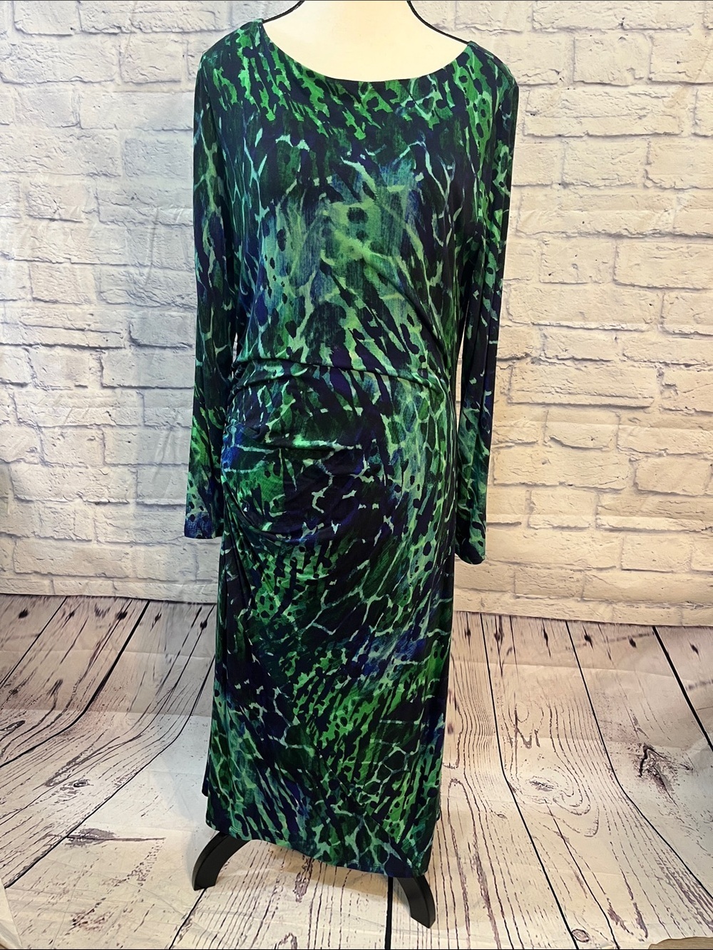 Soft Surroundings Darcey Sheath Dress Long Sleeves Ruched Side Jersey Fabric L